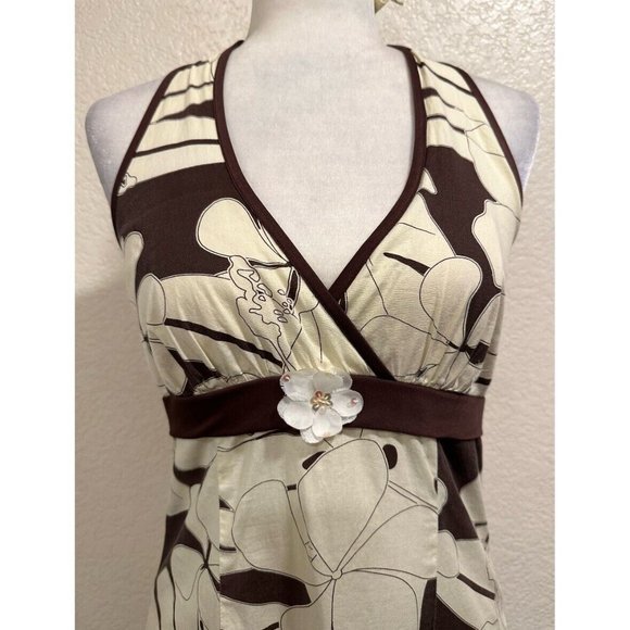 Ruby Rox Vintage 90s Y2K Cream/brown Halter Summer Dress - Picture 2 of 7